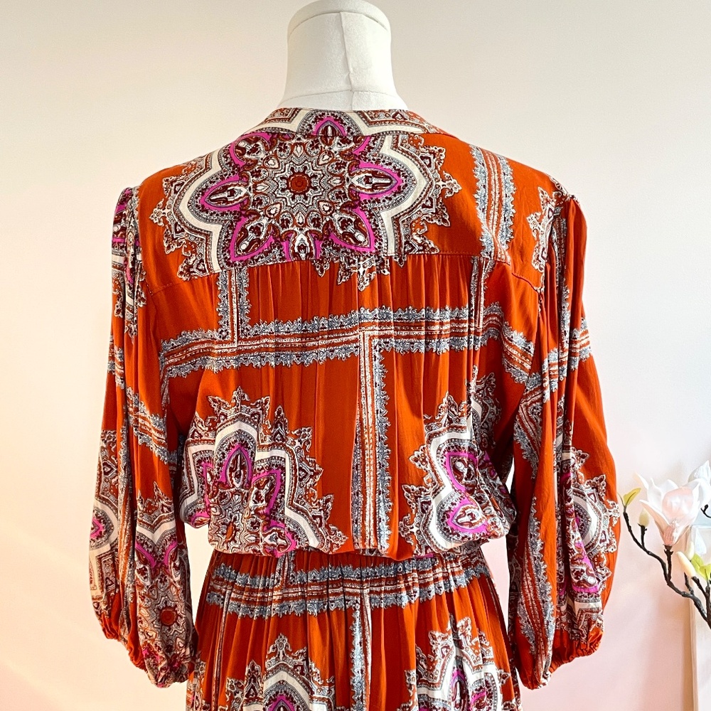 Porridge Anthropologie Boho Paisley Mini Dress S Tie Waist Festival Hippie Indie - Picture 7 of 13